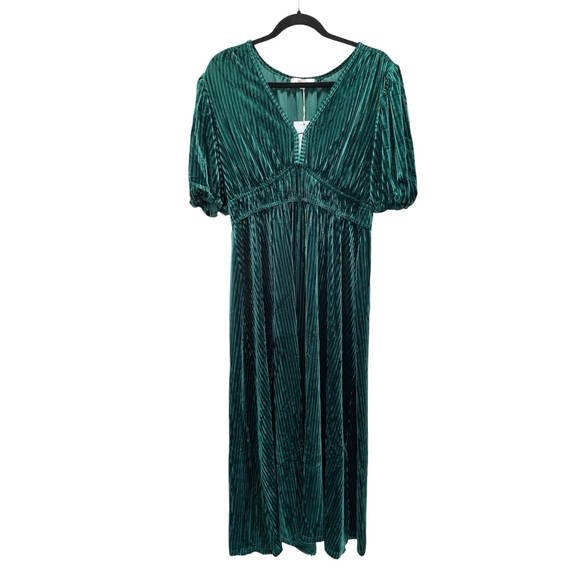 SISSYAKI Emerald Green Velvet Formal Maxi Dress V Neck Short Puff Sleeve XL - Picture 5 of 9